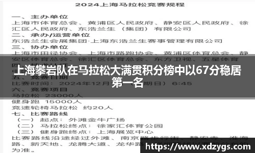 上海攀岩队在马拉松大满贯积分榜中以67分稳居第一名